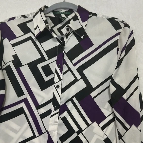 Lauren Ralph Lauren Colorblock Button Down Blouse Size Small - Picture 2 of 7